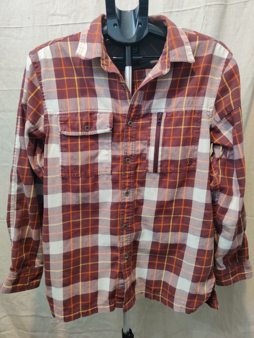Wrangler ATG Shirt Men's Size Medium Metal Button Up Plaid Western Work Wear
